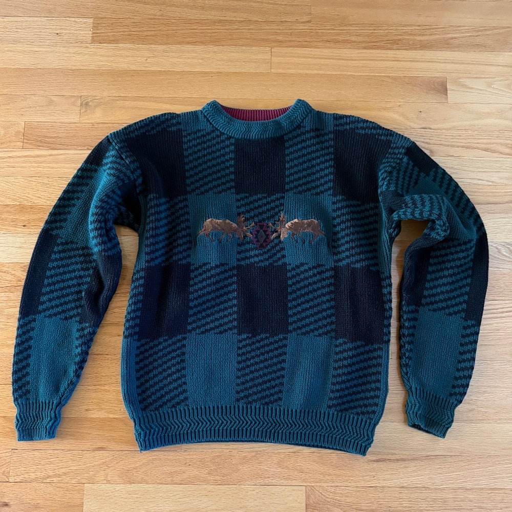 CHAPS Ralph Lauren Plaid Mens Pullover Sweater Moose Green Black